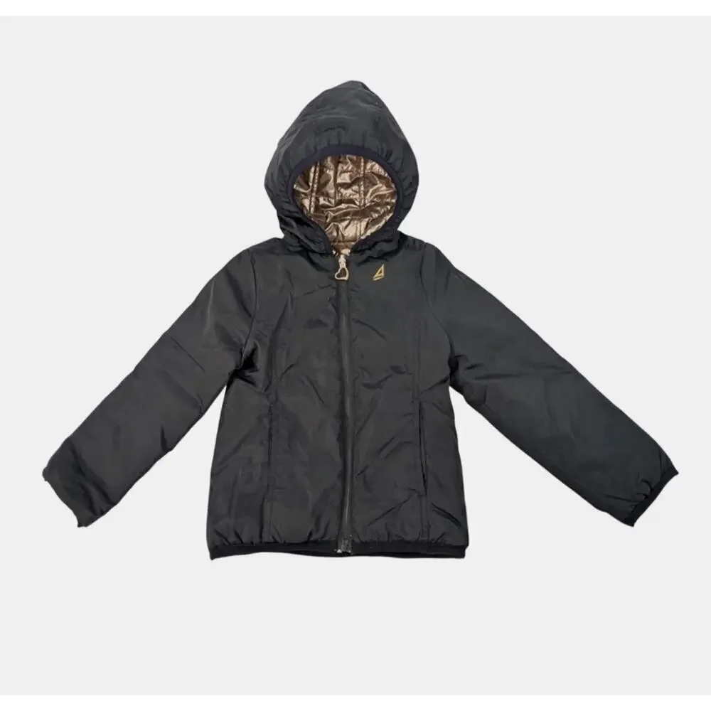 Atlantis Weathergear Puffer‎ Jacket Girl 5/6 Metallic Gold Tone Black Reversible